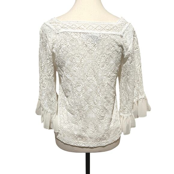 White House Black Market White Bell Sleeve Lace Square Neck Blouse Size XS - Picture 4 of 16